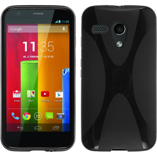 PhoneNatic Case kompatibel mit Motorola Moto G - schwarz Silikon Hülle X-Style + 2 Schutzfolien