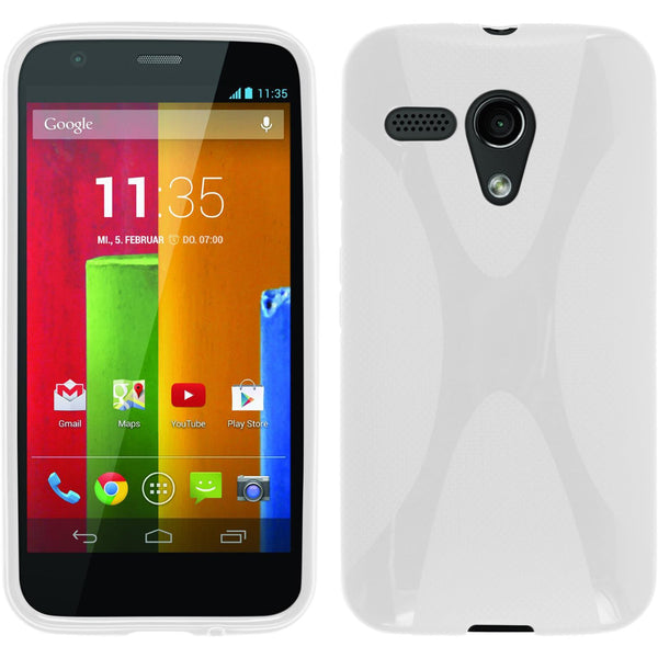 PhoneNatic Case kompatibel mit Motorola Moto G - weiß Silikon Hülle X-Style + 2 Schutzfolien