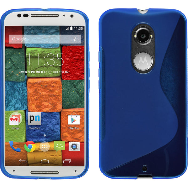 PhoneNatic Case kompatibel mit Motorola Moto X 2014 2. Gen. - blau Silikon Hülle S-Style + 2 Schutzfolien