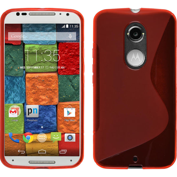 PhoneNatic Case kompatibel mit Motorola Moto X 2014 2. Gen. - rot Silikon Hülle S-Style + 2 Schutzfolien