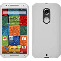 PhoneNatic Case kompatibel mit Motorola Moto X 2014 2. Gen. - weiﬂ Silikon Hülle S-Style + 2 Schutzfolien