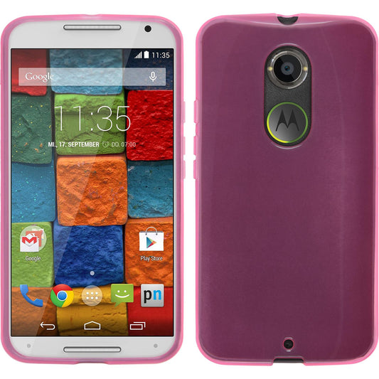 PhoneNatic Case kompatibel mit Motorola Moto X 2014 2. Gen. - rosa Silikon Hülle transparent + 2 Schutzfolien