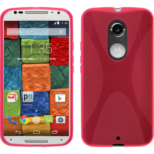 PhoneNatic Case kompatibel mit Motorola Moto X 2014 2. Gen. - pink Silikon Hülle X-Style + 2 Schutzfolien