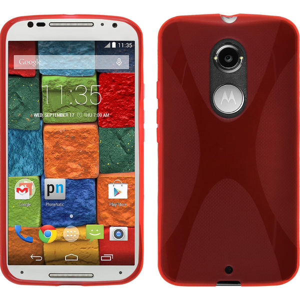 PhoneNatic Case kompatibel mit Motorola Moto X 2014 2. Gen. - rot Silikon Hülle X-Style + 2 Schutzfolien