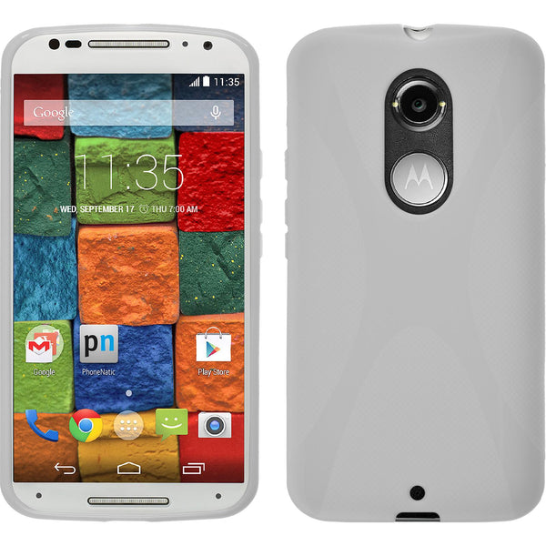 PhoneNatic Case kompatibel mit Motorola Moto X 2014 2. Gen. - weiﬂ Silikon Hülle X-Style + 2 Schutzfolien