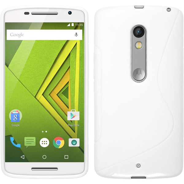 PhoneNatic Case kompatibel mit Motorola Moto X Play - weiß Silikon Hülle S-Style + 2 Schutzfolien