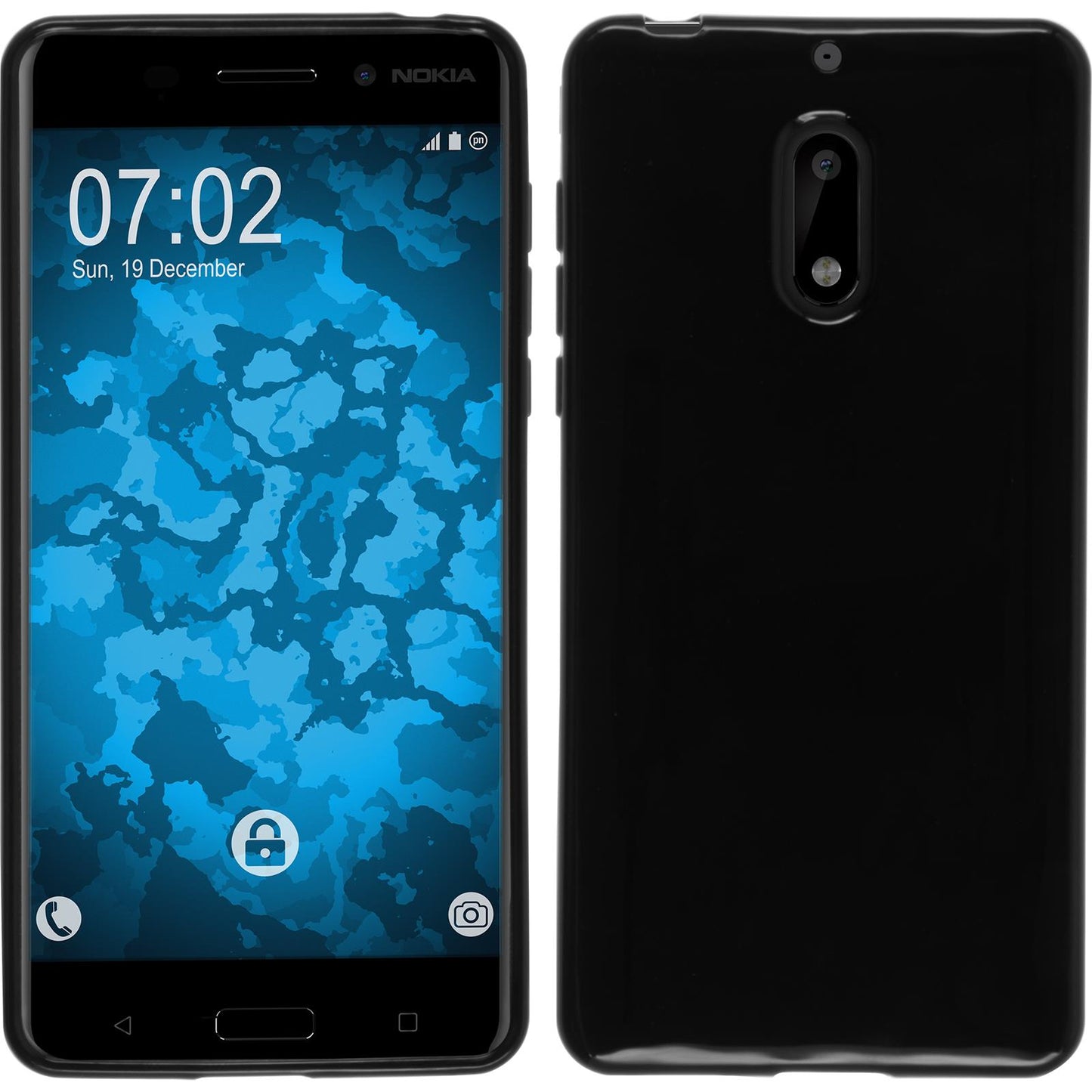 PhoneNatic Case kompatibel mit  Nokia 6 - schwarz Silikon Hülle  + 2 Schutzfolien
