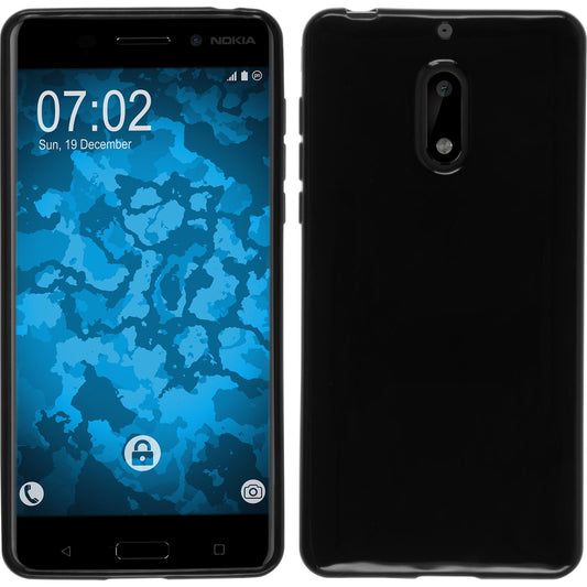 PhoneNatic Case kompatibel mit  Nokia 6 - schwarz Silikon Hülle  + 2 Schutzfolien