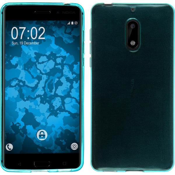 PhoneNatic Case kompatibel mit  Nokia 6 - türkis Silikon Hülle transparent + 2 Schutzfolien