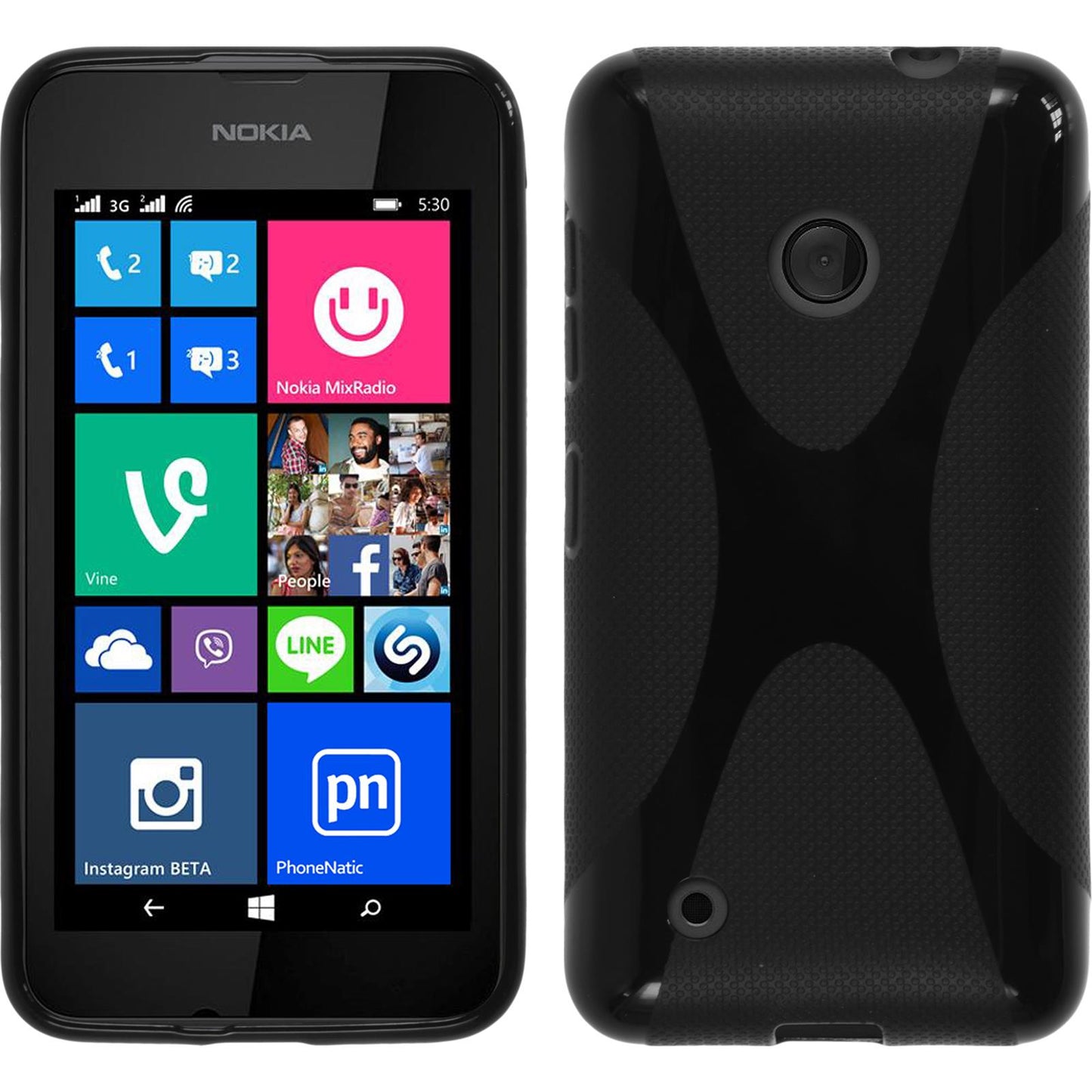 PhoneNatic Case kompatibel mit  Nokia Lumia 530 - schwarz Silikon Hülle X-Style Cover