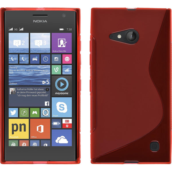 PhoneNatic Case kompatibel mit  Nokia Lumia 730 - rot Silikon Hülle S-Style + 2 Schutzfolien