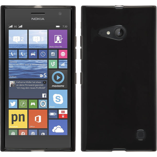 PhoneNatic Case kompatibel mit  Nokia Lumia 730 - schwarz Silikon Hülle transparent + 2 Schutzfolien
