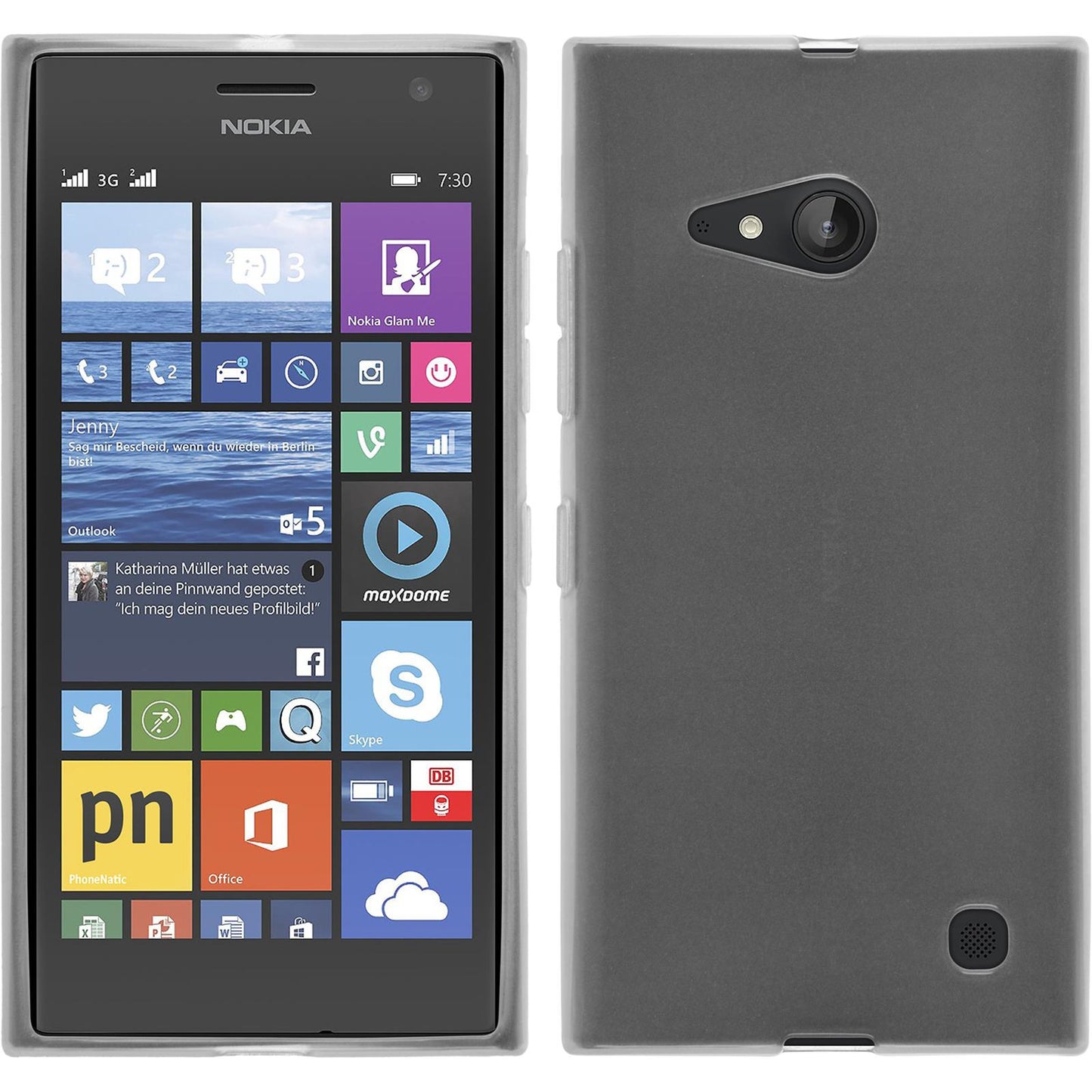 PhoneNatic Case kompatibel mit  Nokia Lumia 730 - weiﬂ Silikon Hülle transparent + 2 Schutzfolien