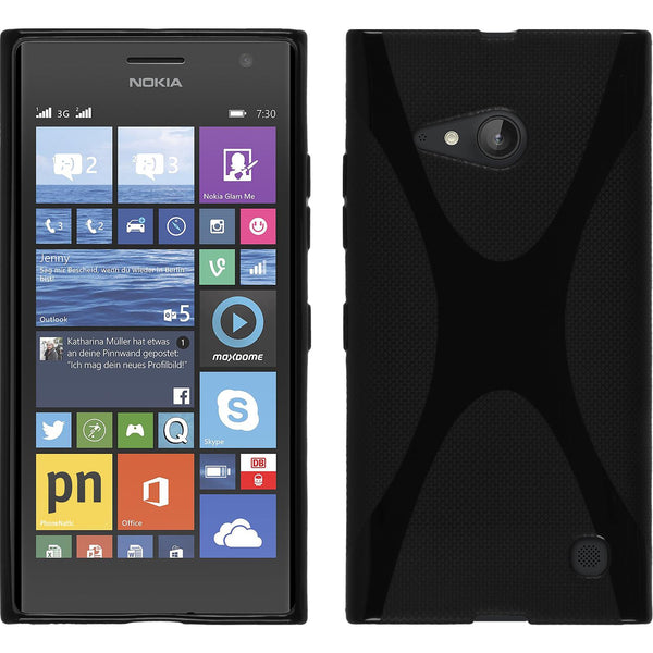 PhoneNatic Case kompatibel mit  Nokia Lumia 730 - schwarz Silikon Hülle X-Style + 2 Schutzfolien