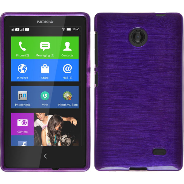 PhoneNatic Case kompatibel mit  Nokia X / X+ - lila Silikon Hülle brushed + 2 Schutzfolien