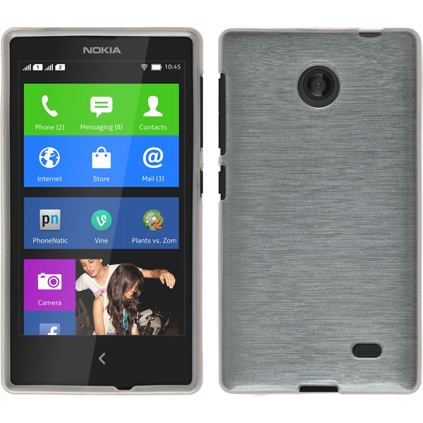 PhoneNatic Case kompatibel mit  Nokia X / X+ - weiﬂ Silikon Hülle brushed + 2 Schutzfolien