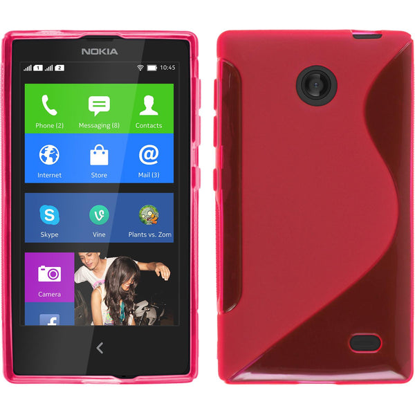 PhoneNatic Case kompatibel mit  Nokia X / X+ - pink Silikon Hülle S-Style + 2 Schutzfolien