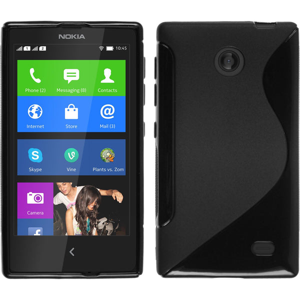 PhoneNatic Case kompatibel mit  Nokia X / X+ - schwarz Silikon Hülle S-Style + 2 Schutzfolien