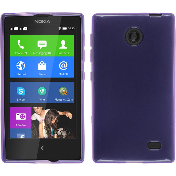 PhoneNatic Case kompatibel mit  Nokia X / X+ - lila Silikon Hülle transparent + 2 Schutzfolien
