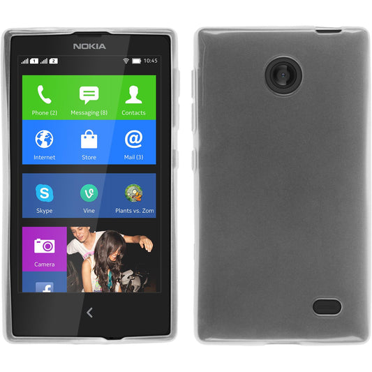 PhoneNatic Case kompatibel mit  Nokia X / X+ - weiß Silikon Hülle transparent + 2 Schutzfolien