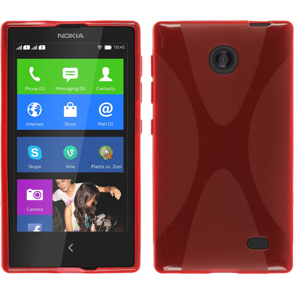 PhoneNatic Case kompatibel mit  Nokia X / X+ - rot Silikon Hülle X-Style + 2 Schutzfolien