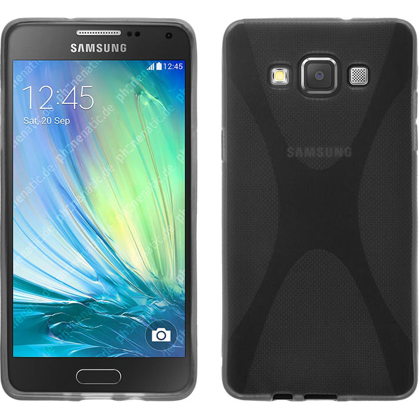 PhoneNatic Case kompatibel mit Samsung Galaxy A5 (A500) - grau Silikon Hülle X-Style + 2 Schutzfolien