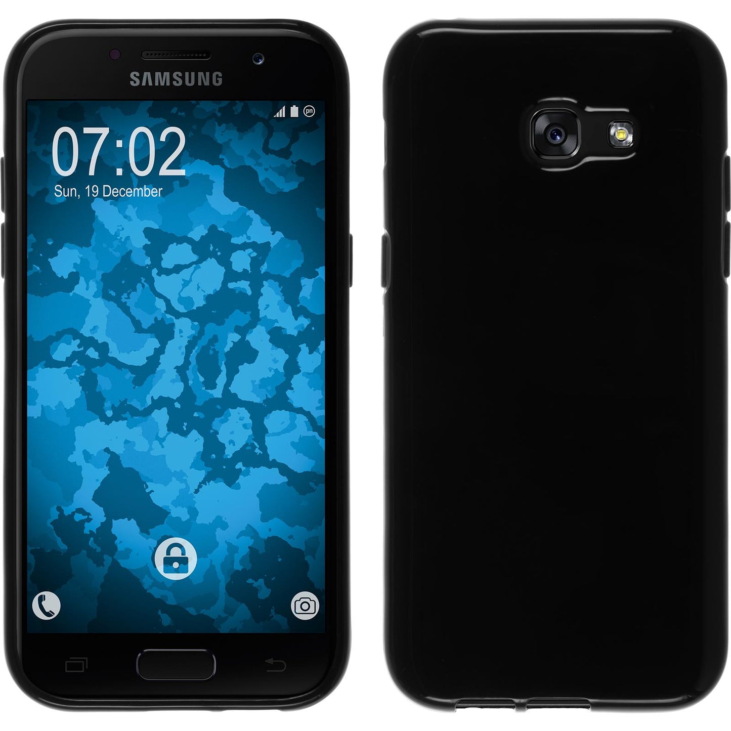 PhoneNatic Case kompatibel mit Samsung Galaxy A7 (2017) - schwarz Silikon Hülle  + 2 Schutzfolien