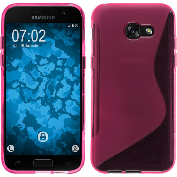 PhoneNatic Case kompatibel mit Samsung Galaxy A7 (2017) - pink Silikon Hülle S-Style + 2 Schutzfolien