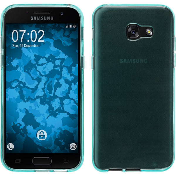 PhoneNatic Case kompatibel mit Samsung Galaxy A7 (2017) - türkis Silikon Hülle transparent + 2 Schutzfolien