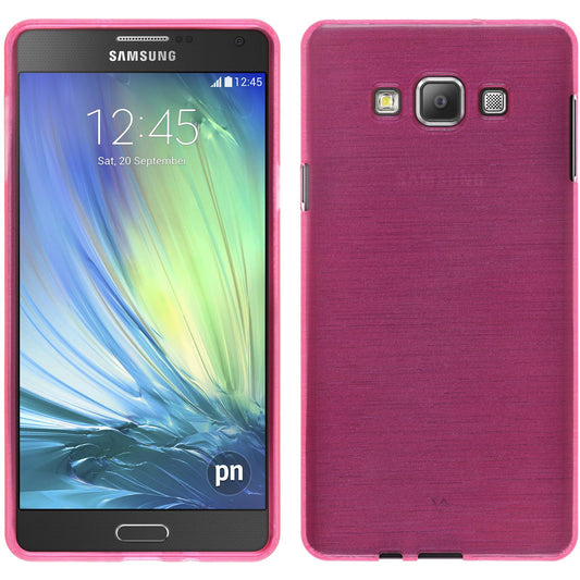 PhoneNatic Case kompatibel mit Samsung Galaxy A7 (A700) - pink Silikon Hülle brushed + 2 Schutzfolien
