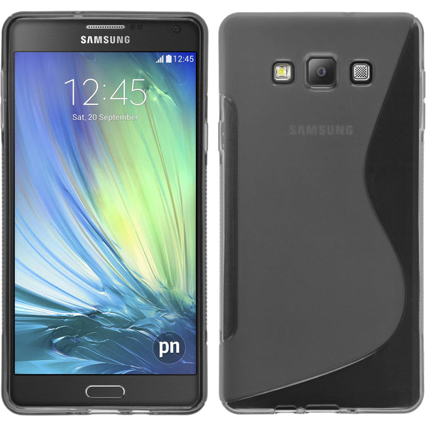 PhoneNatic Case kompatibel mit Samsung Galaxy A7 (A700) - grau Silikon Hülle S-Style + 2 Schutzfolien