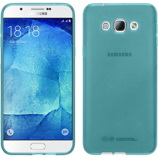 PhoneNatic Case kompatibel mit Samsung Galaxy A8 (2015) - türkis Silikon Hülle transparent + 2 Schutzfolien