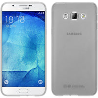 PhoneNatic Case kompatibel mit Samsung Galaxy A8 (2015) - weiﬂ Silikon Hülle transparent + 2 Schutzfolien
