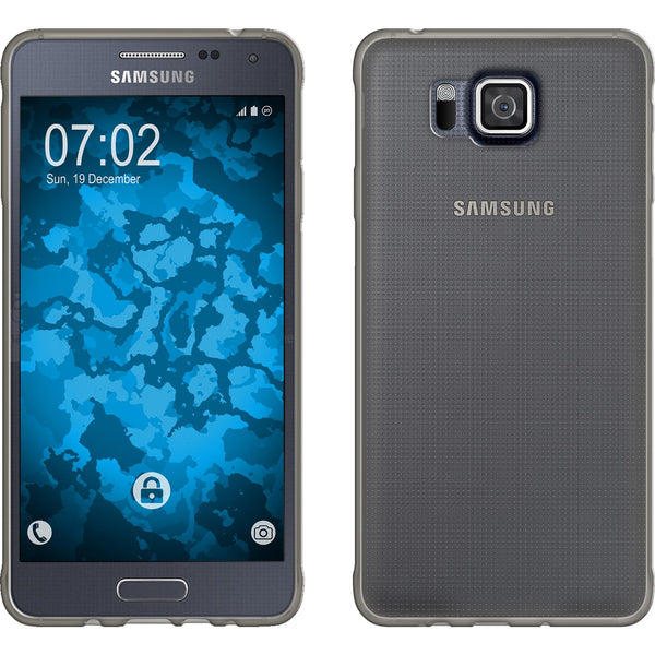 PhoneNatic Case kompatibel mit Samsung Galaxy Alpha - grau Silikon Hülle Slimcase + 2 Schutzfolien
