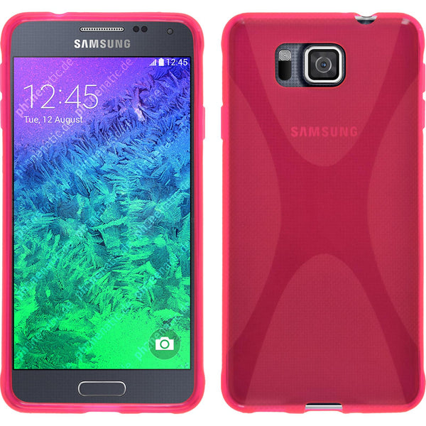 PhoneNatic Case kompatibel mit Samsung Galaxy Alpha - pink Silikon Hülle X-Style + 2 Schutzfolien