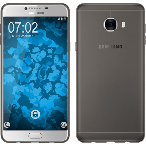 PhoneNatic Case kompatibel mit Samsung Galaxy C7 - grau Silikon Hülle Slimcase + 2 Schutzfolien