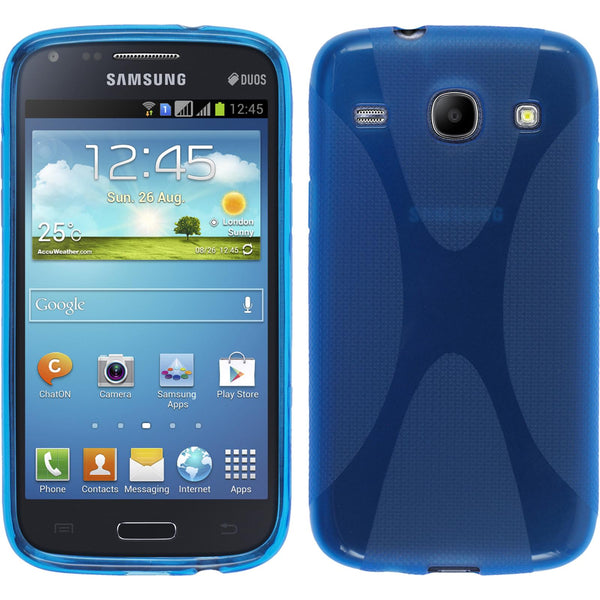 PhoneNatic Case kompatibel mit Samsung Galaxy Core - blau Silikon Hülle X-Style + 2 Schutzfolien