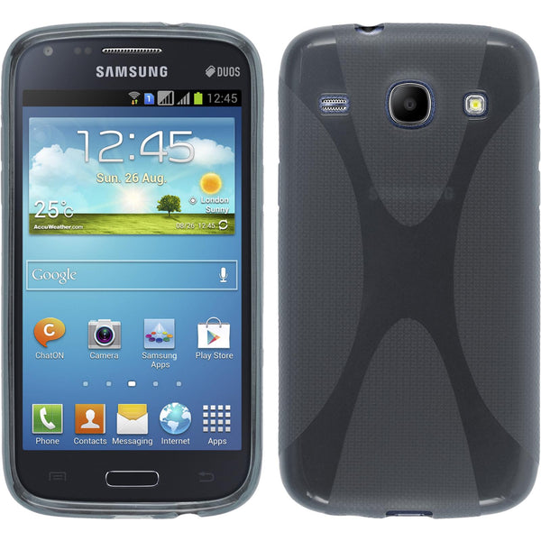 PhoneNatic Case kompatibel mit Samsung Galaxy Core - grau Silikon Hülle X-Style + 2 Schutzfolien
