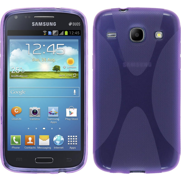 PhoneNatic Case kompatibel mit Samsung Galaxy Core - lila Silikon Hülle X-Style + 2 Schutzfolien