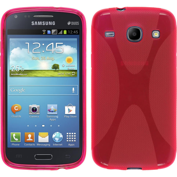 PhoneNatic Case kompatibel mit Samsung Galaxy Core - pink Silikon Hülle X-Style + 2 Schutzfolien