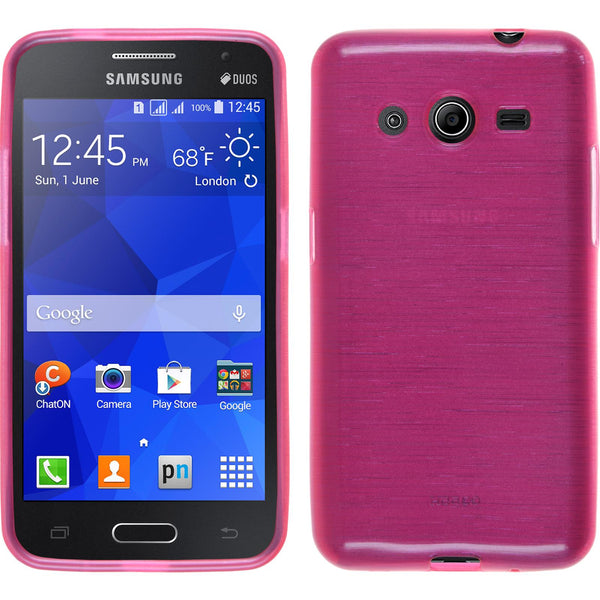 PhoneNatic Case kompatibel mit Samsung Galaxy Core 2 - pink Silikon Hülle brushed + 2 Schutzfolien