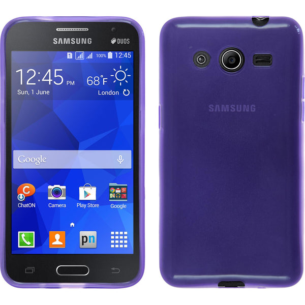 PhoneNatic Case kompatibel mit Samsung Galaxy Core 2 - lila Silikon Hülle transparent + 2 Schutzfolien