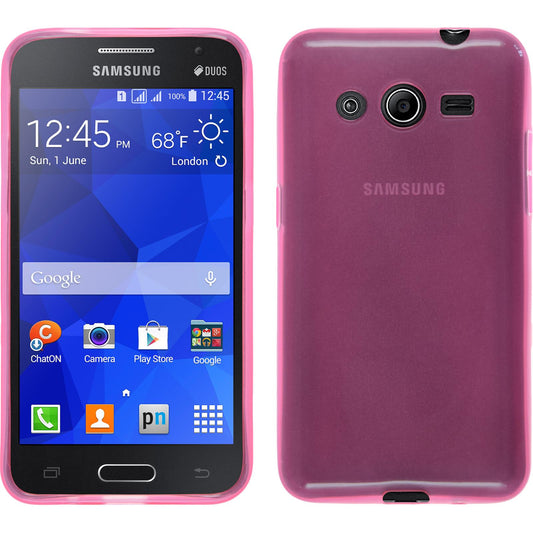 PhoneNatic Case kompatibel mit Samsung Galaxy Core 2 - rosa Silikon Hülle transparent + 2 Schutzfolien