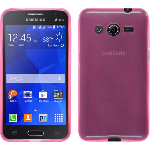 PhoneNatic Case kompatibel mit Samsung Galaxy Core 2 - rosa Silikon Hülle transparent + 2 Schutzfolien