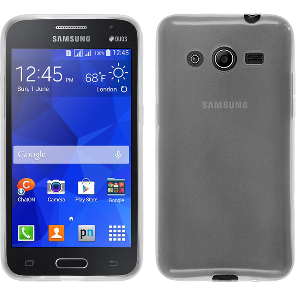 PhoneNatic Case kompatibel mit Samsung Galaxy Core 2 - weiß Silikon Hülle transparent + 2 Schutzfolien