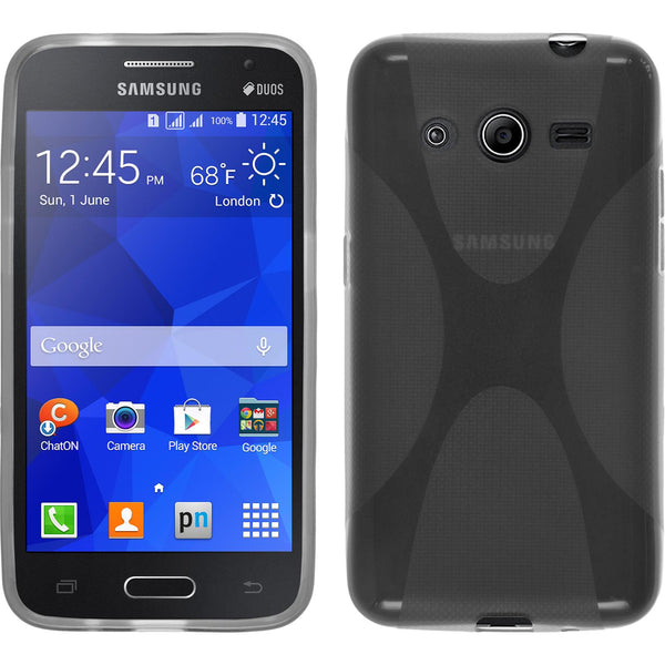 PhoneNatic Case kompatibel mit Samsung Galaxy Core 2 - grau Silikon Hülle X-Style + 2 Schutzfolien