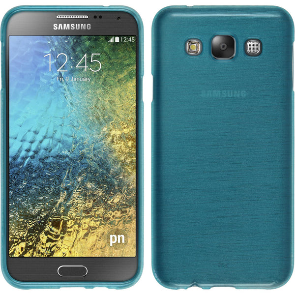 PhoneNatic Case kompatibel mit Samsung Galaxy E5 - blau Silikon Hülle brushed + 2 Schutzfolien