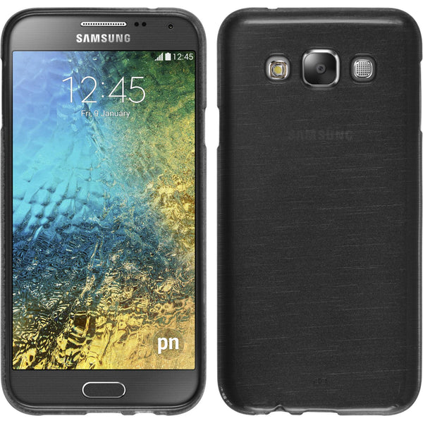 PhoneNatic Case kompatibel mit Samsung Galaxy E5 - silber Silikon Hülle brushed + 2 Schutzfolien