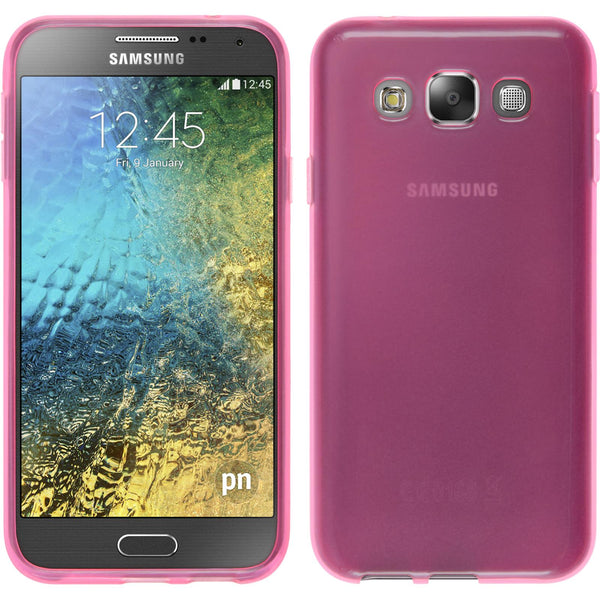 PhoneNatic Case kompatibel mit Samsung Galaxy E5 - rosa Silikon Hülle transparent + 2 Schutzfolien