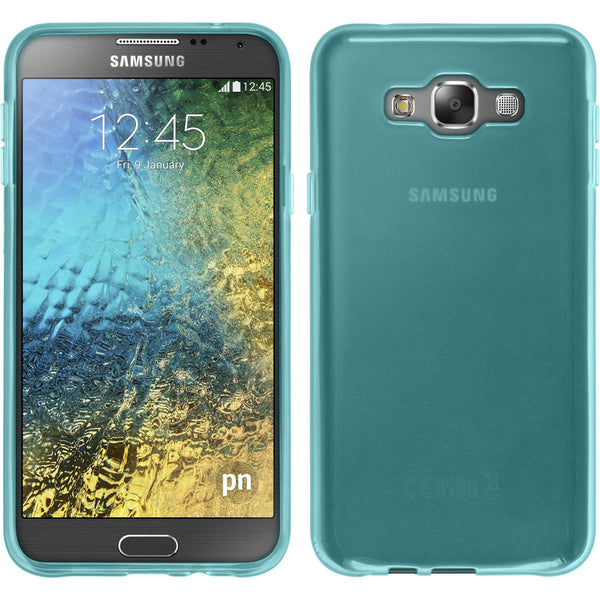 PhoneNatic Case kompatibel mit Samsung Galaxy E7 - türkis Silikon Hülle transparent + 2 Schutzfolien